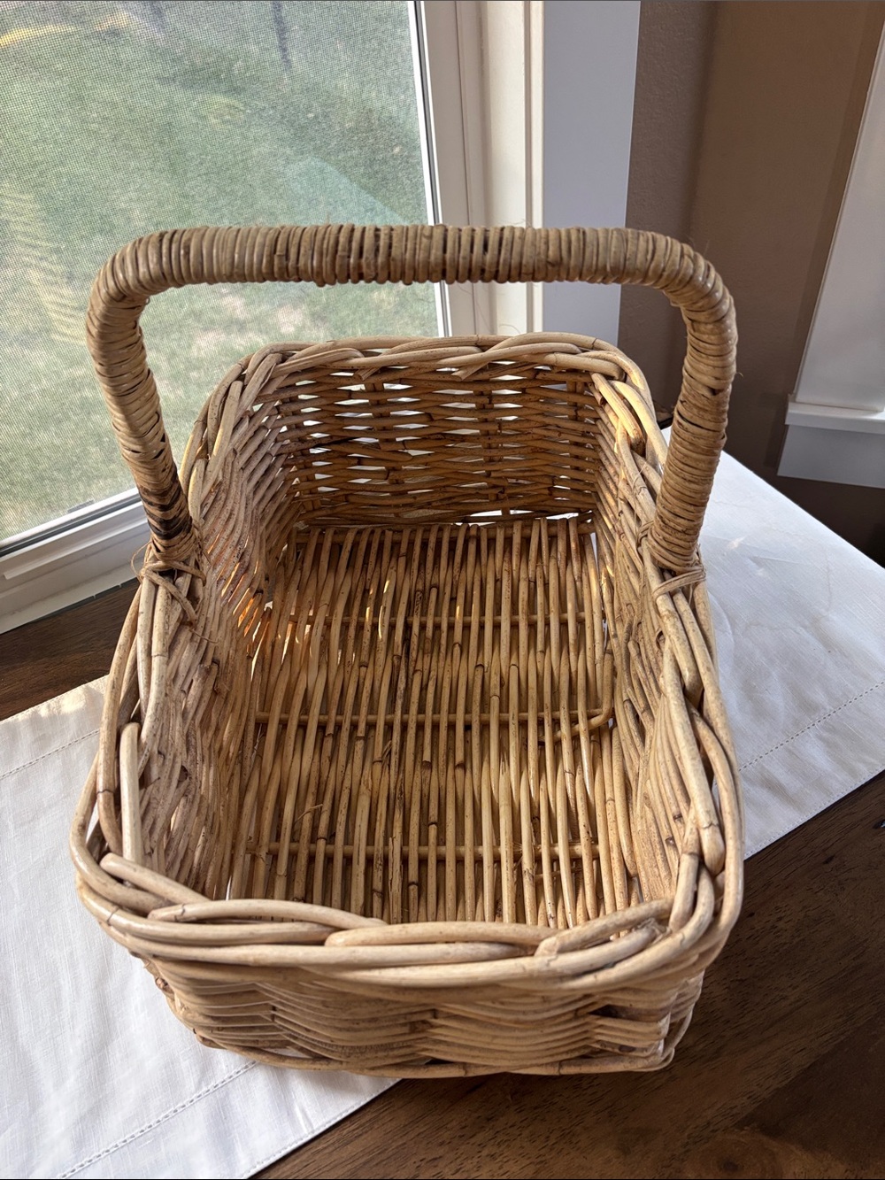 Vintage Handwoven Natural Rattan Basket with Handle - Picture 9 of 9